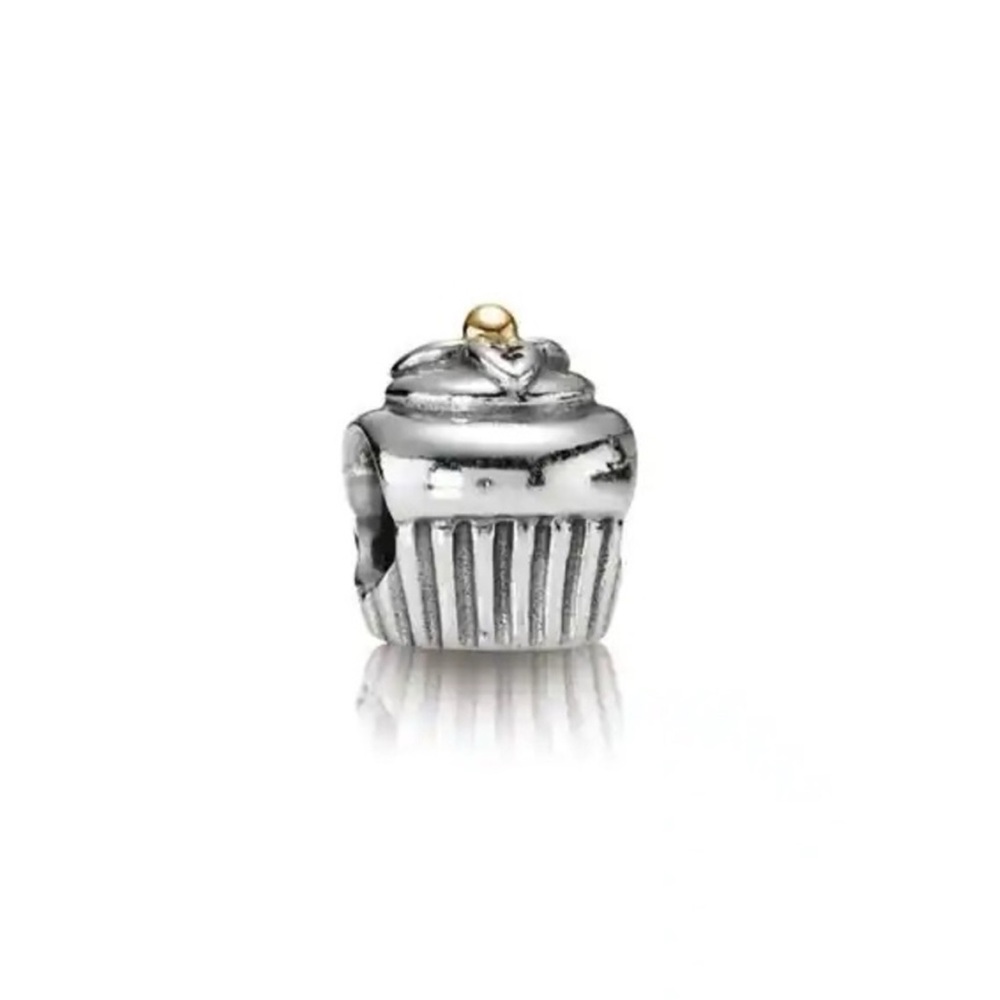 Pandora two tone retired 14k and silver cup cake charm